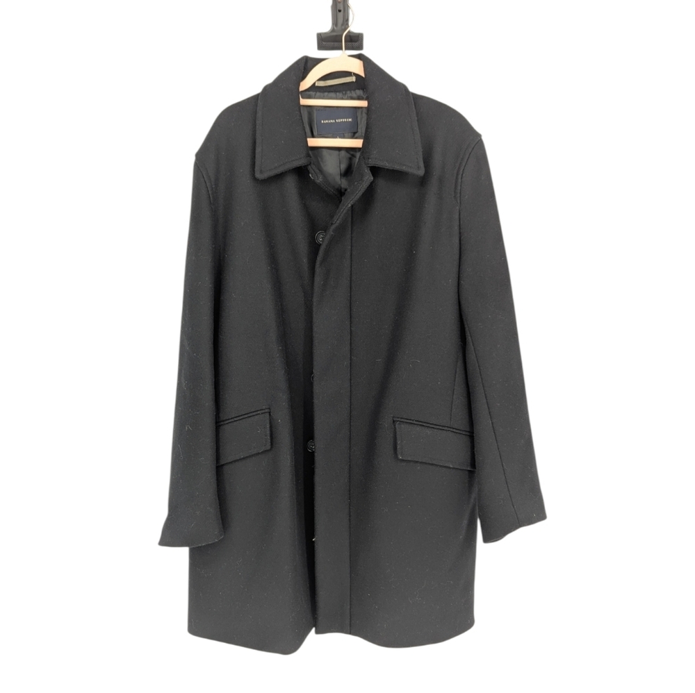 Men's Banana Republic Wool Blend Pea Coat Black Size Large preppy winter classic